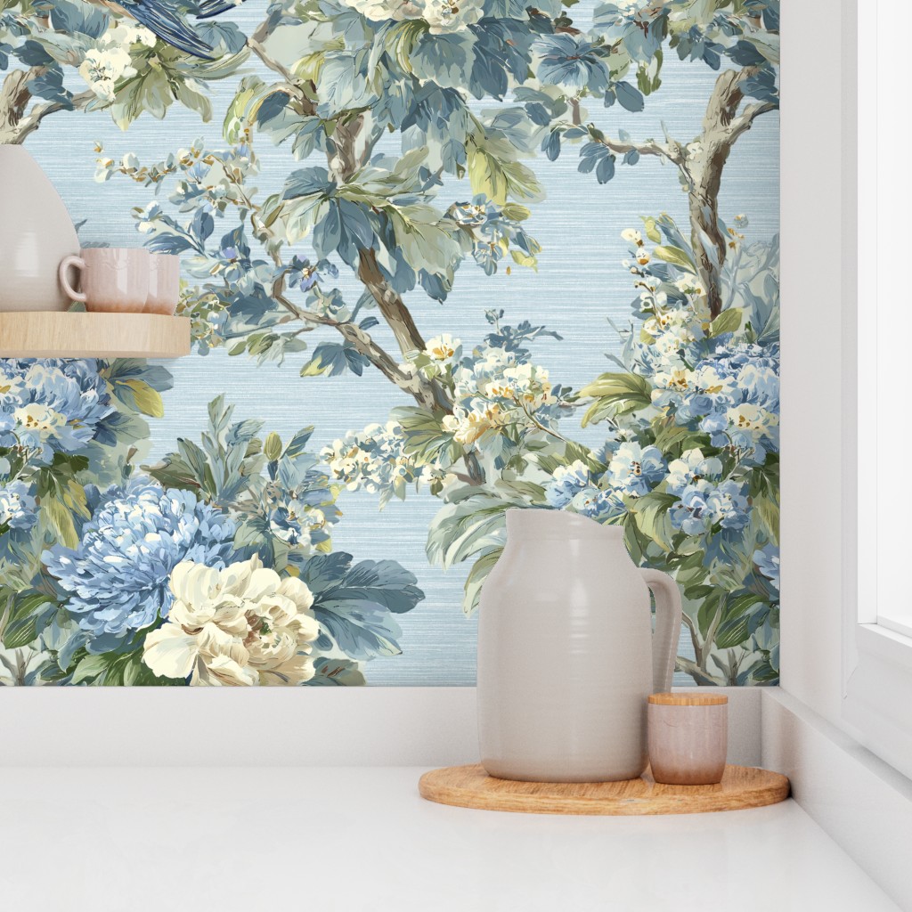 Willowcrest Chinoiserie Wallpaper In Seafoam Grasscloth